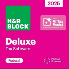 NEW 2025 H R Block Tax Software Deluxe for Win/PC Key Card 