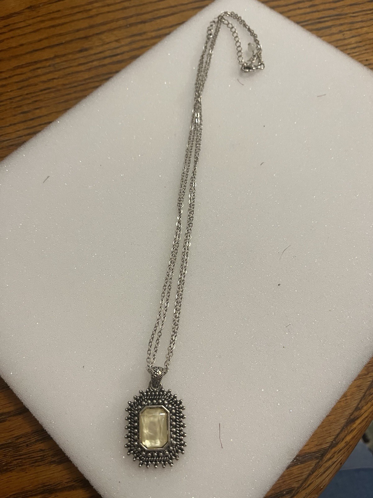 Vintage Silver Necklace with Rectangular Pendant - image 1