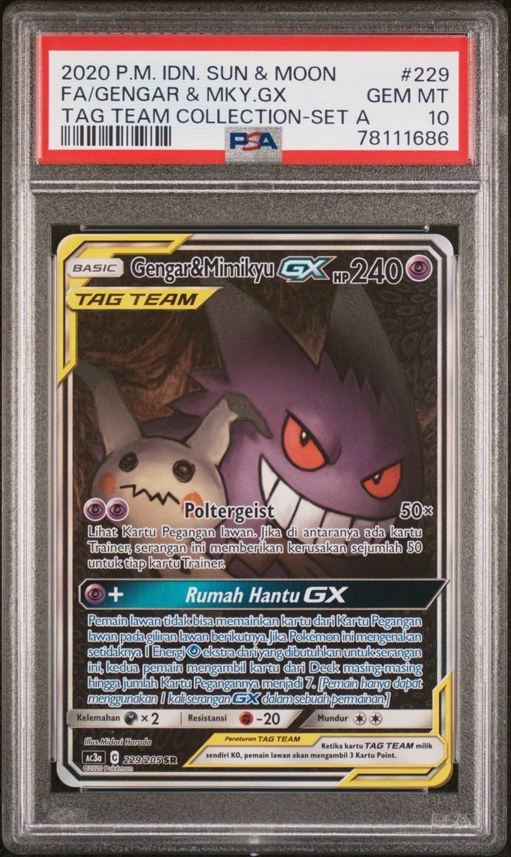 PSA 10 Gengar & Mimikyu GX 229 SR SA Tag Team Pokemon Indonesia