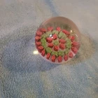 Vintage Art Glass Paperweight - 3 inch - Green/Red Strawberry (Murano style)