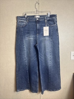 RISEN Jeans Womens 3XL Wide Leg High Rise Stretch Denim NWT Plus Size Dark Wash
