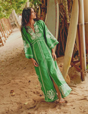 BNWT Boden Una Linen Embroidered Maxi Dress Sz 20 R,  Green Embroidered
