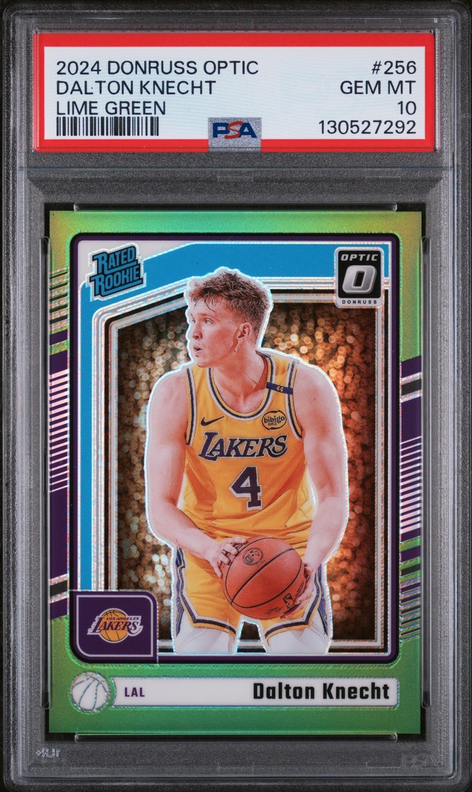 Dalton Knecht 2024 Optic Rated Rookie Lime Green 17/149 PSA 10 #256