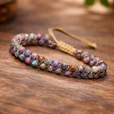 Purple Imperial Jasper Beaded Bracelet – Adjustable Natural Stone Jewellery