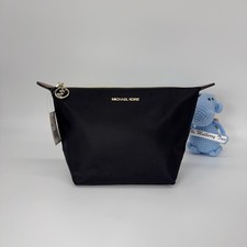 Michael Kors MK Travel Md Pouch Black Gold Makeup Cosmetic Clutch Bag Zip NWT