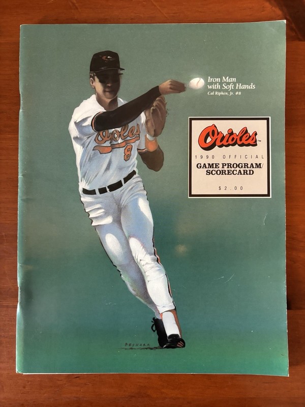 Vintage 1990 Baltimore Orioles Official Game Program/Scorecard Cal Ripken Insert