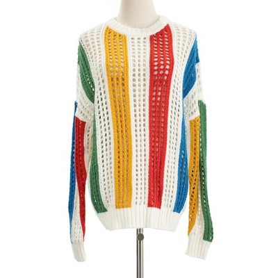Kule NWT Crochet Sweater Size M in White w/ Multicolor Thick Stripes