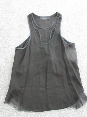 Alexander Wang Tank Top Womens M Black Sheer Chiffon Racerback Fringe Hem
