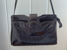 Vintage Eel Skin Handbag Crossbody Black Zip Snap 80's Retro Organizer
