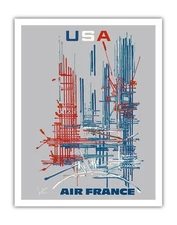 USA - Abstract Expressionism - Vintage France Airline Travel Poster