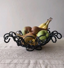 Mid Century Modern Gothic Vintage Black Wrought Iron Bowl Turned Scroll Metal 