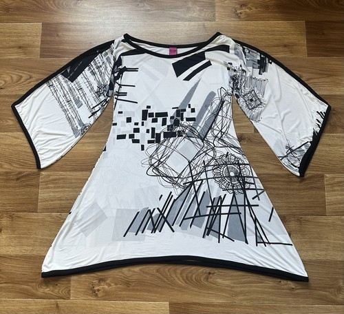 Save The Queen! Y2K Tunika Kleid Abstrakt Kunstdruck Cold Shoulder XL Italy - Bild 1 von 20