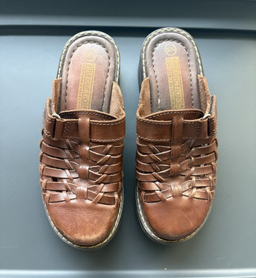 Predictions Women's Brown Woven Leather Slip-On Mule Heels Closed Toe 5.5