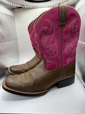 Ariat Youth Size 3 Pink Square Toe Cowgirl Boots 10029604 Ranch Western Rodeo