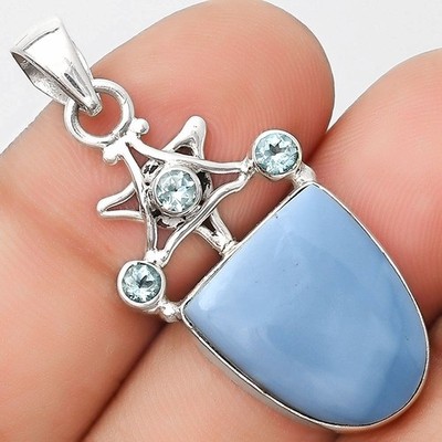 Natural Owyhee Opal & Sky Blue Topaz 925 Sterling Silver Pendant Jewelry P-1095