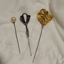 Lot 3 épingles piques à chapeau fantaisie en alliage, perles, motifs