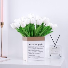 20pcs White Artificial Tulip Fake Flower 12.9 Inch Spring Mother's Day Easter...