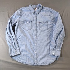 Levis Standard Denim Western Pearl Snap Shirt Size Large, Blue