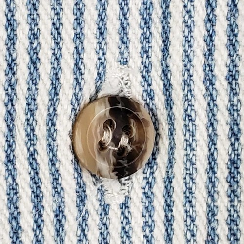 Woolrich Shirt Mens XL Blue White Railroad Stripe Button Up Work Vintage 90's - Picture 8 of 10