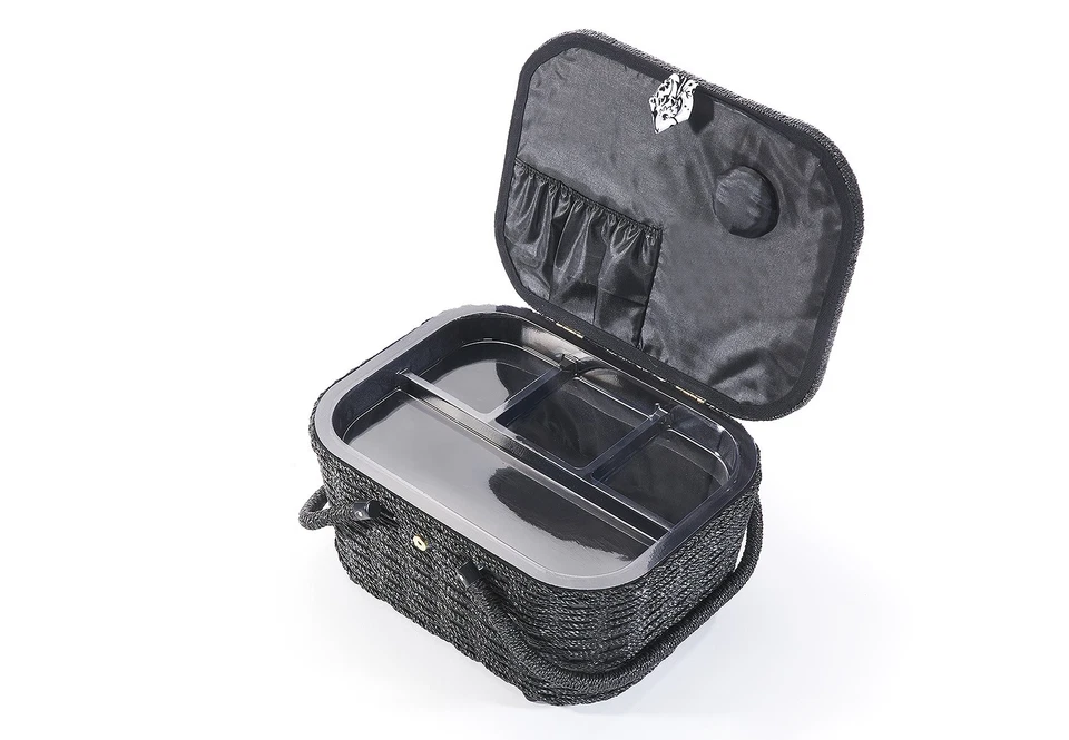 Nähkorb Nähbox Nähkästchen Nähkörbchen Nähkasten oval schwarz/weiß 35x27x17 cm - Bild 3 von 4