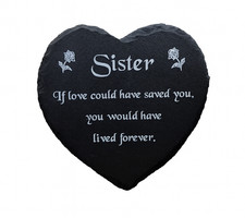 Engraved Slate Heart Memorial Grave Marker Plaque In Remembrance of a Sister