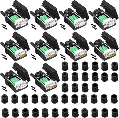 10PCS (5PCS Male 5PCS Female) DB9 Solderless Breakout Connector, RS232 D-SUB DB9