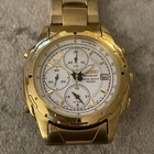 Seiko Watch 7T32 Vintage 1989 White Dial Chronograph Gold Plated 37mm Case
