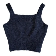 House of Harlow 1906 Navy Blue Fuzzy Cropped Stretchy Sweater Tank Size XS