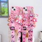Cute 3D Cartoon Kitty Cat Doll Pendant + Straps Case Cover For Various Phone