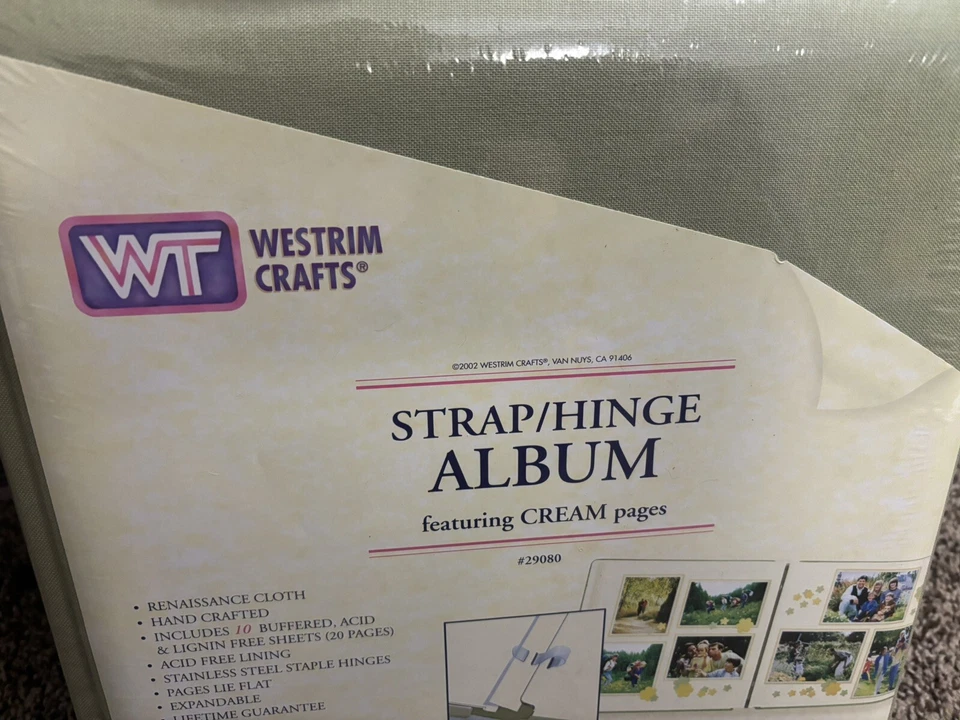 Álbum Westrim Crafts 2002 12x13 correa/bisagra salvia con páginas crema álbum de tela Foto 4 de 4