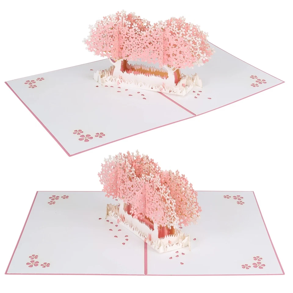 3D Pop Up Card Valentines Birthday Card Pink Cherry Blossom Tree Lover Couple UK - Image 3 of 4