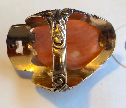Vintage 1930’s Art Nouveau 10kt Gold Oval Cut Coral Female Bust Cameo Ring 5g Sz - Picture 7 of 21