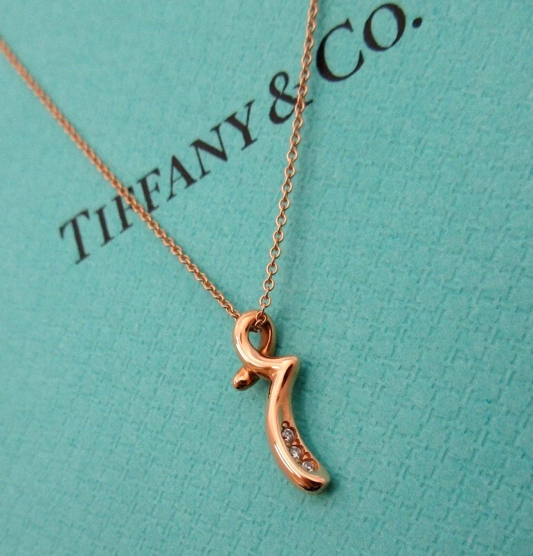 TIFFANY Co. 18K Rose Gold Elsa Peretti Diamond Letter R Pendant