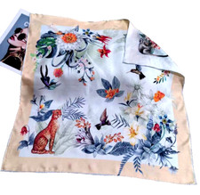 26"x26"Flower/animal Print Pure Mulberry Twill Silk Double Sided Scarf 65x65cm
