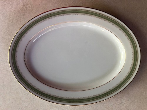 Noritake Fine China Tisdale Oval 13" Serving Platter Green Band Gold Trim - Picture 4 of 4