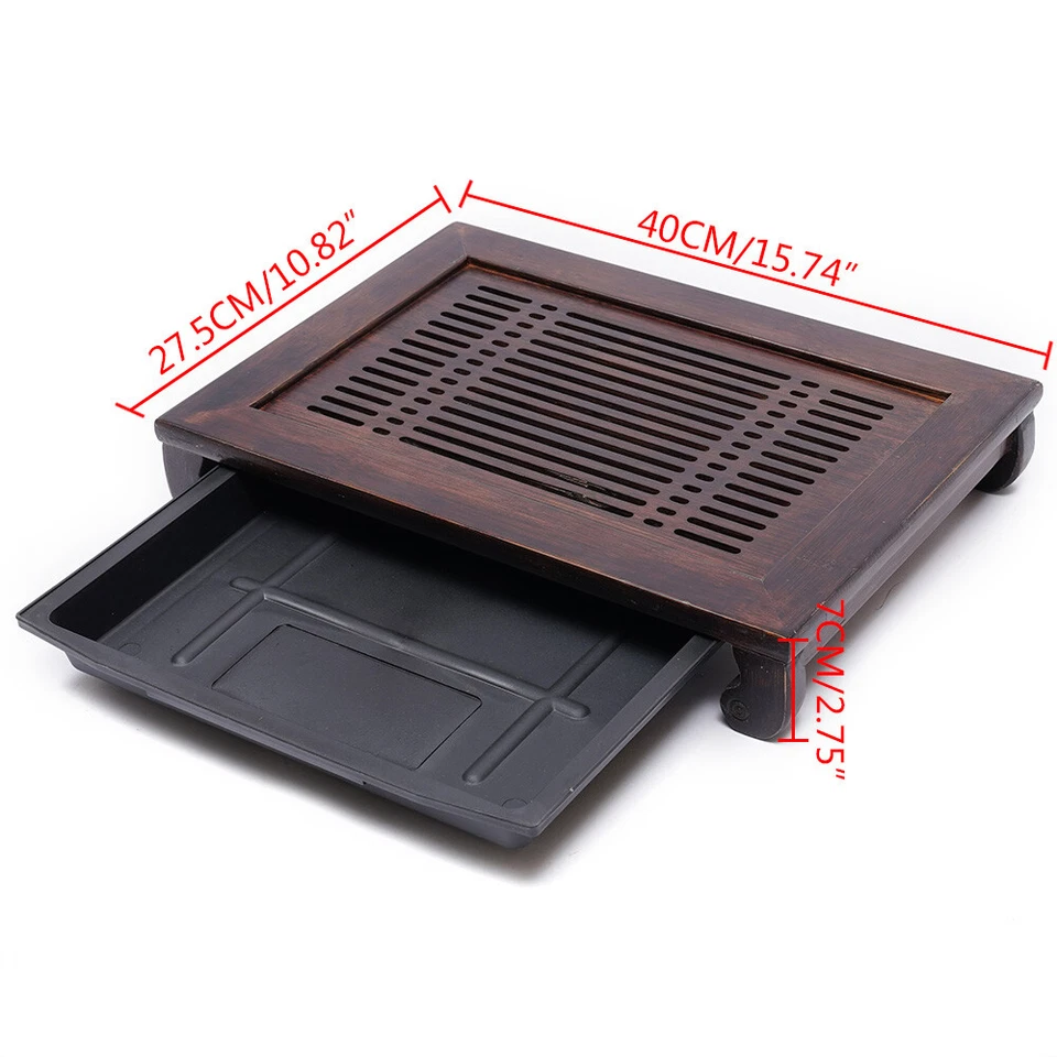 Bandeja de té de bambú duro natural de lujo Kung Fu Gongfu mesa plato de almacenamiento de agua EE. UU. Foto 3 de 4