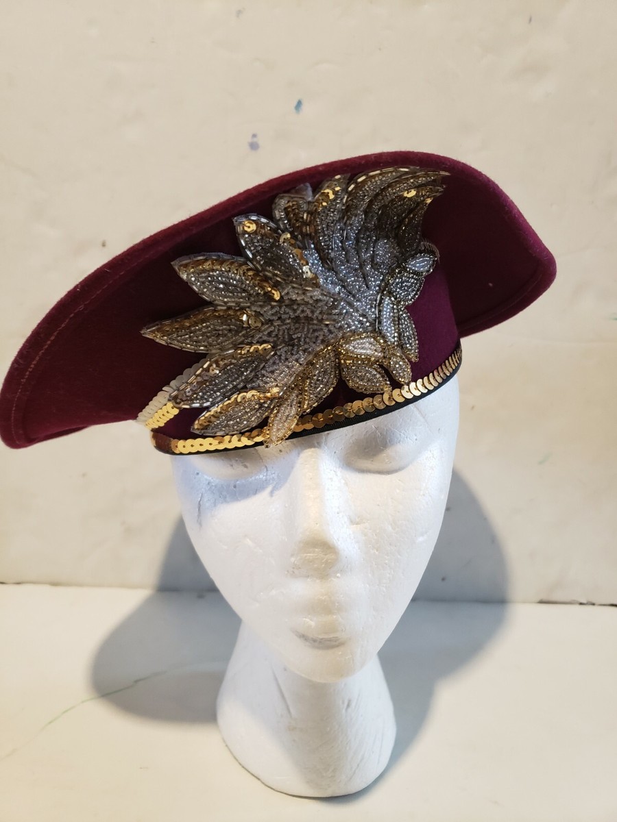 Vtg Deborah 100% Wool maroon Fascinator Church Wedding Derby  display picture 2