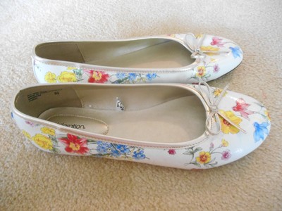 white floral flats
