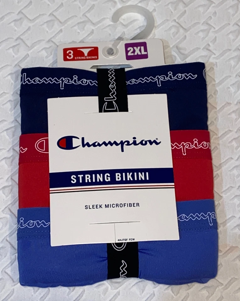 CHAMPION Microfibra 3 Pk Azul Marino Bl Forte Azul Rojo Tanga Bikini Panty Mujer 2XL 9 Foto 3 de 4