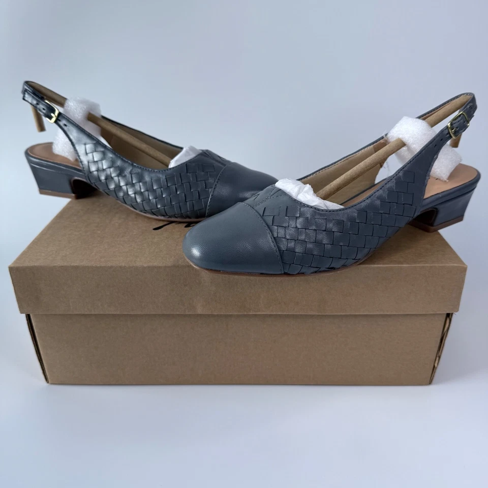 Trotters Dea Woven Leather Pumps Women's Size 7N Narrow Mid Grey Low Heels - Image 2 of 4