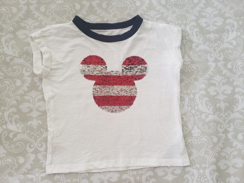 Gap XS 4-5 Girl Mickey Mouse July 4th American Flag Patriotic Flip Sequin Shirt - Picture 3 of 4