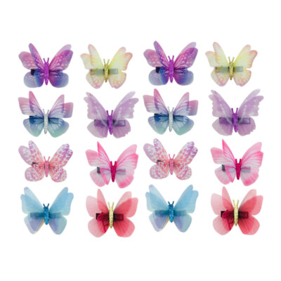 16PCS Bowknot Hair Bow Clips Double Layer Dreamlike Simulation Tulle Hairpins