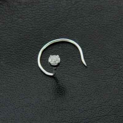14K White Gold Plated Round Cut Lab Created Diamond Nose Solitaire Piercing Pin