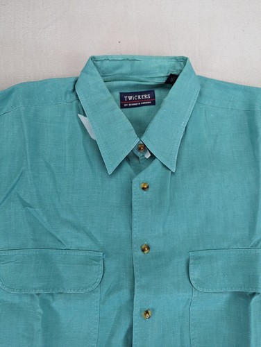 VTG Twickers Shirt Mens XL Green Short Sleeve Button Up 100% Linen Classiccore - Picture 8 of 13