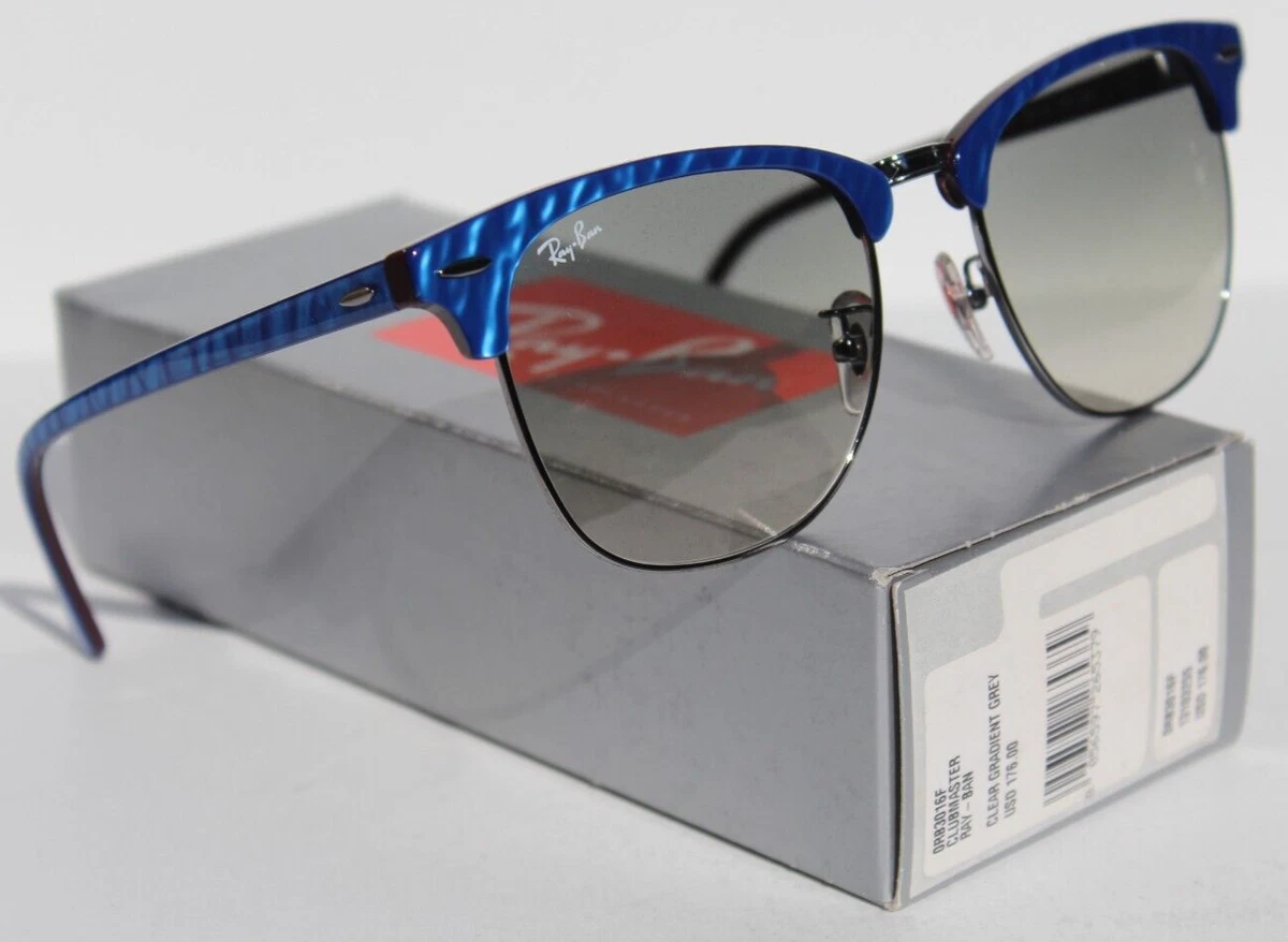 RAY-BAN RB3016F Clubmaster Sunglasses Wrinkled Blue/Clear Gradient