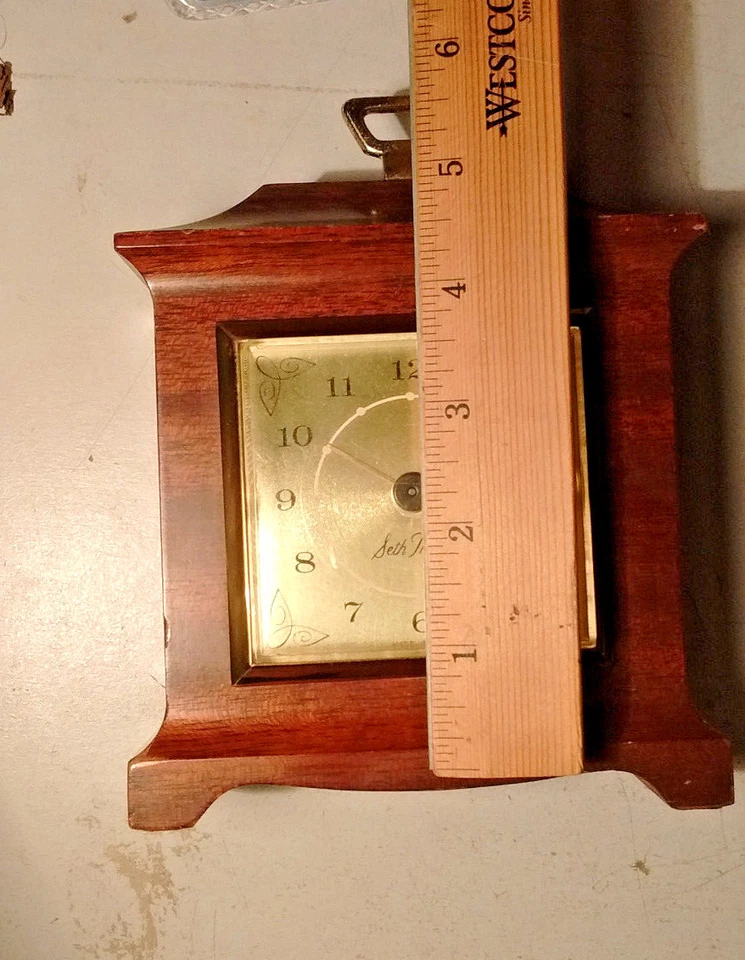 Vintage Mechanical Seth Thomas Clock Mantel Desk Shelf Brown Watch Wooden - Image 4 of 4