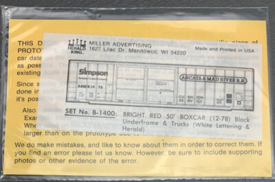 HO Herald King B-1400 Simpson Arcata & Mad River Box Car Decal Set