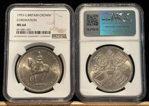 GREAT BRITAIN Crown 1953, Elizabeth II Coronation, NGC MS64 Lustrous Ch UNC. K8