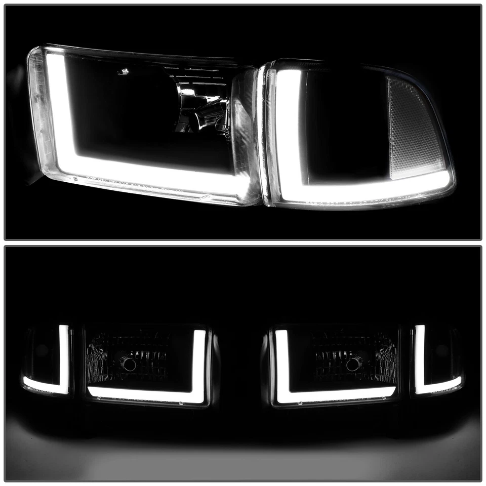 PARA DODGE RAM 1994-2002 PAR CARCASA AHUMADA LADO TRANSPARENTE LED DRL FAROS/LÁMPARAS Foto 3 de 4