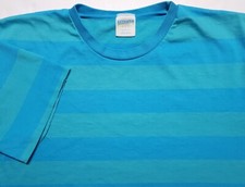 Vintage 1980-90s Cheetah Mervyn's Turquoise Teal Striped Made in USA Large Shirt